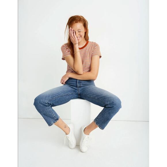 Madewell Classic Straight Jean Crop High Rise Medium Light Wash Denim - Picture 3 of 14